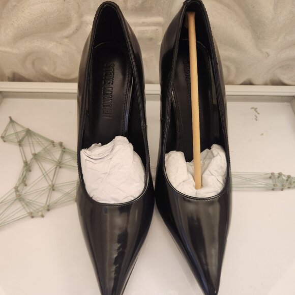 Steve Madden "Reya" Black Box Black Leather Patent Heels. NIB. Size 6.5 - Picture 6 of 12